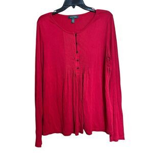 Lauren Ralph Lauren Tunic Top Womens Large Red Stretch Pintucked Long Blouse